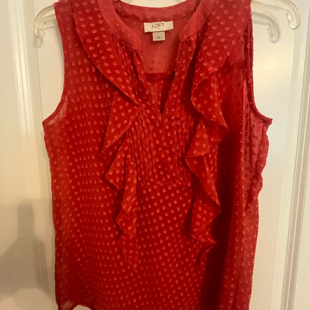 LOFT Vibrant Red Ruffle Blouse